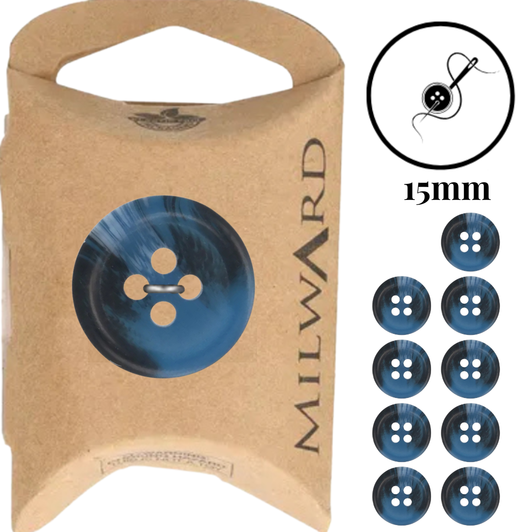 4895126771639 | 9033115 | MG9033115 | Milward | Milward Green | Milward Gespen | Milward Essentials | knopen | marmer knopen | Gemarmerde knopen | Gemarmerd blauw | 4-gaats knoop | 4-gaats knopen | Milward, Milward knopen | knopen 15mm | knoop gemarmerd | Gemarmerd blauwe knoop | knoop 15mm | polyester knopen | kleding knoop | naaibenodigdheden | fournituren | kleding maken | kledingreparatie | DIY knopen | naaispullen | naaiproject | fournituren webshop | handwerken | zelf kleding maken | textiel accessoires | button, sewing button | sew button | buttons 15mm | buttons beige | Milward buttons | craft button | clothing button | sustainable button | garment accessory | blauwe knopen | blue buttons | 15mm button