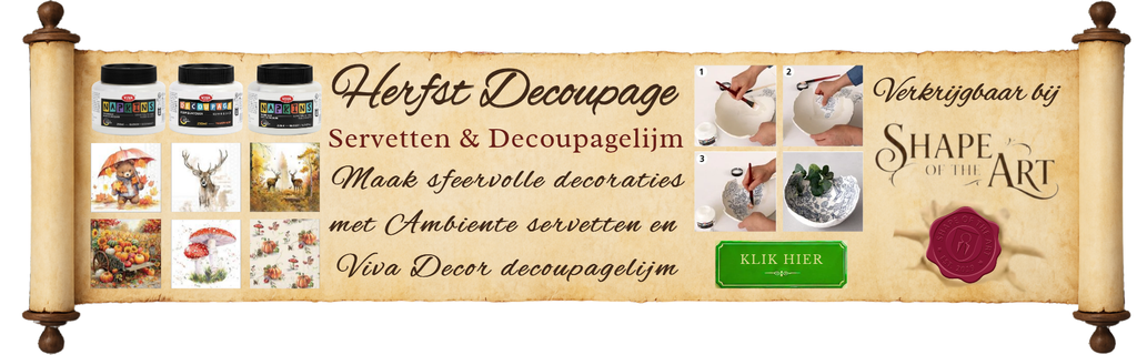 ViVa Decor decoupagelijm | ViVa Decor Servettenlijm | Ambiente servetten | Decoupage | Decoreren met servetten | Shape Art | shapeoftheart.com