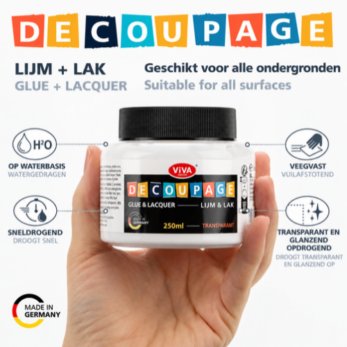 ViVa Decor Decoupage Lijm & Lak | Transparant 250ml - Afbeelding 2
